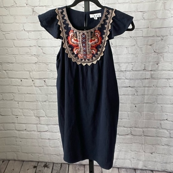 THML Embroidered Round Bib Dress Size XS - Picture 1 of 4